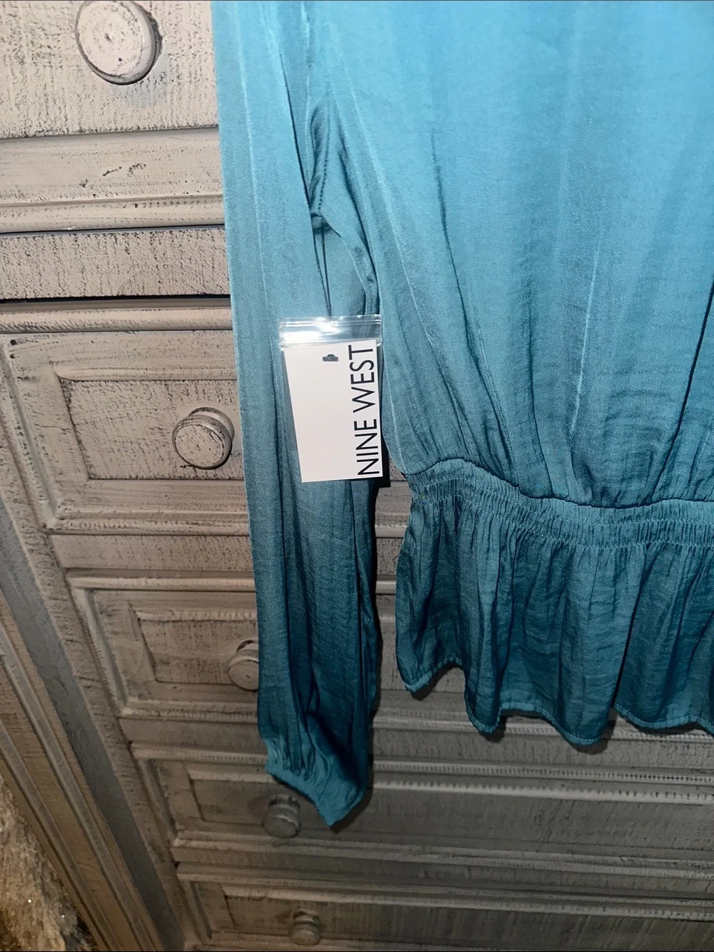Nine West Slate Gray Long-Sleeve Ruffled Peplum Blouse - Picture 6 of 7